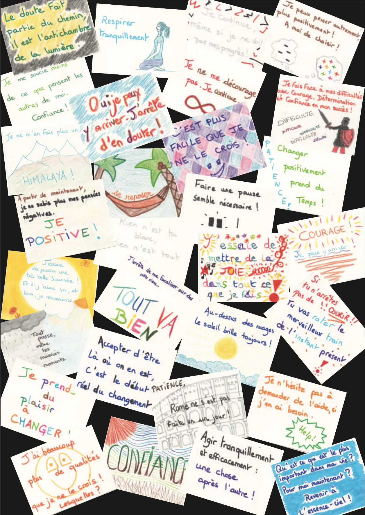 Handmade personal Keep Cool affirmation cards in French